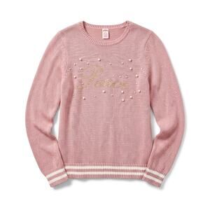 Holiday Times Peace Glitter Pearl Beaded Sweater Pink Christmas Womens Large